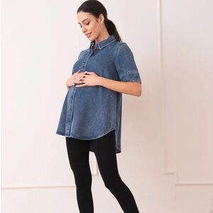 Seraphine Tencel™ Denim Short Sleeve Maternity-To-Nursing Shirt